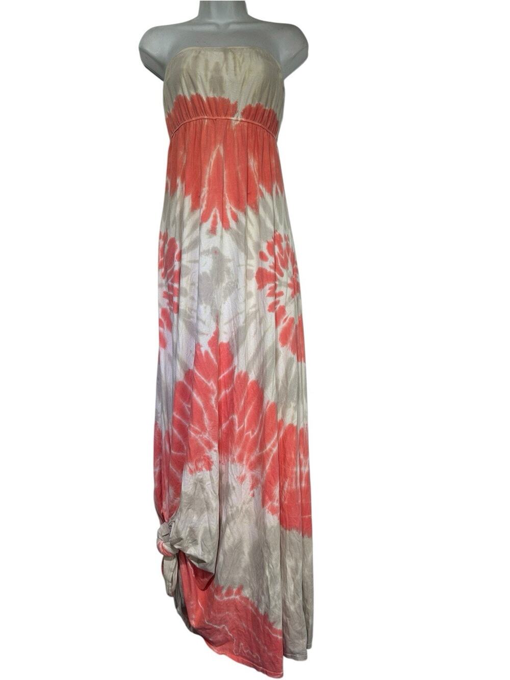 Hard Tail Forever Women’s Size M Tie Dye Strapless Maxi Dress Coral Gray Cotton